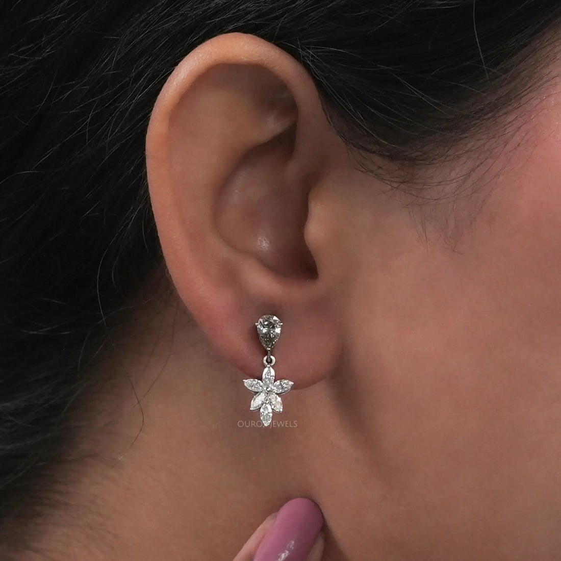 Floral Marquise Shape Drop Earrings Earrings