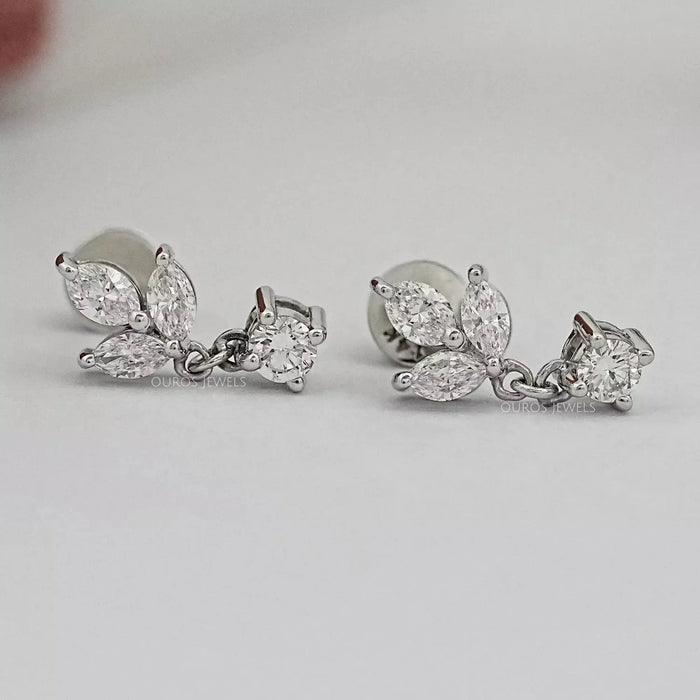 Marquise and Round Cut Diamond Dainty Drop Earrings Earrings