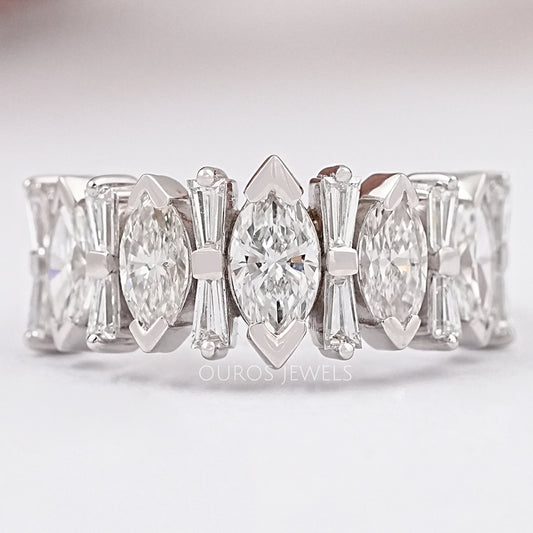 Marquise And Tapered Baguette Diamond Half Eternity Band Ring
