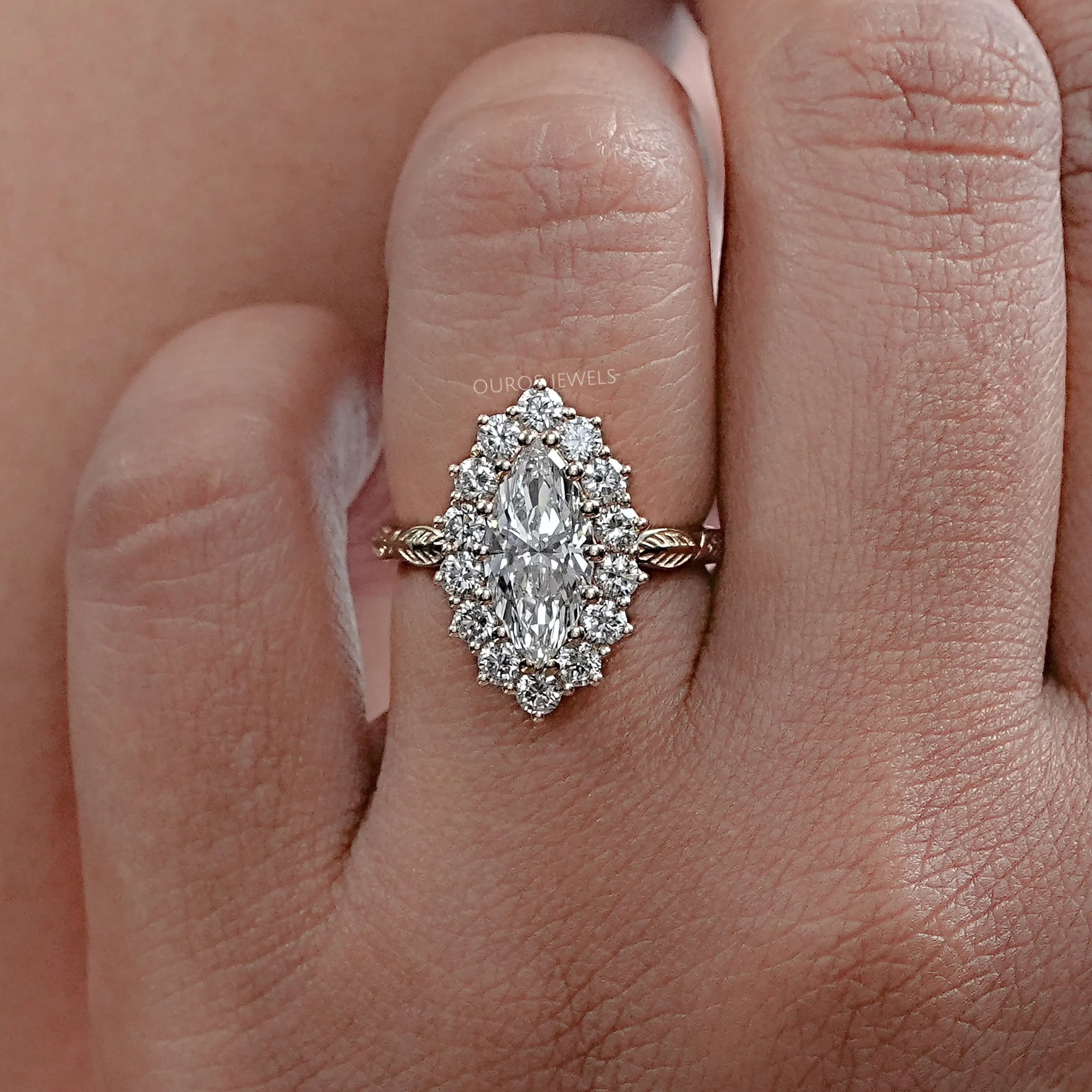 Marquise Lab Diamond Halo Set Engagement Ring