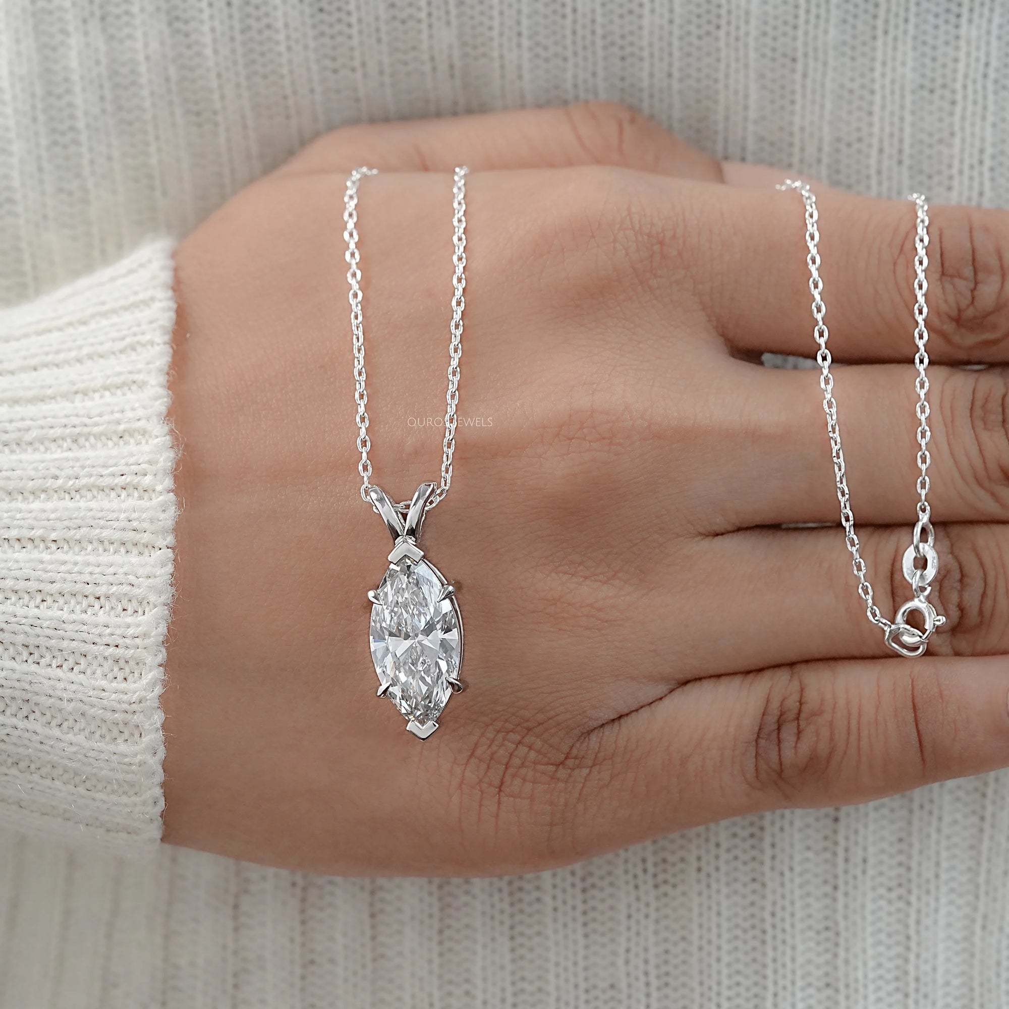 Marquise Lab Diamond Solitaire Bail Pendant Necklaces