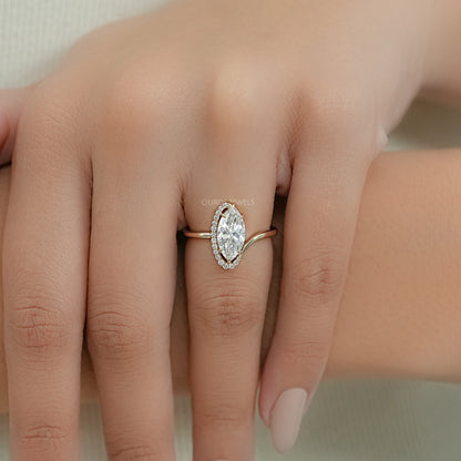 Marquise Lab Diamond Half Halo Bypass Ring
