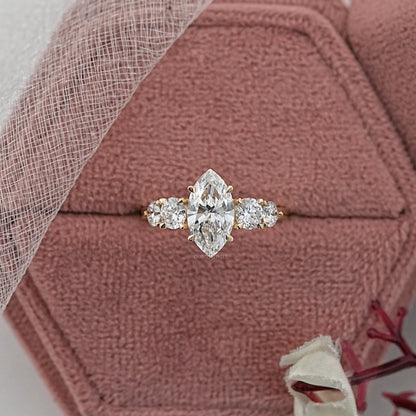 Marquise and Round Diamond Five Stone Engagement Ring Rings