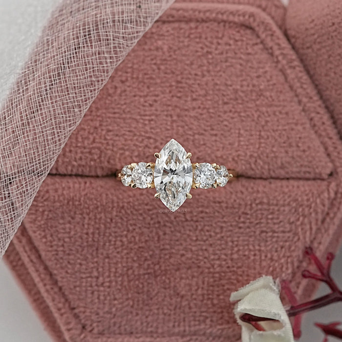 Marquise and Round Diamond Five Stone Engagement Ring Rings