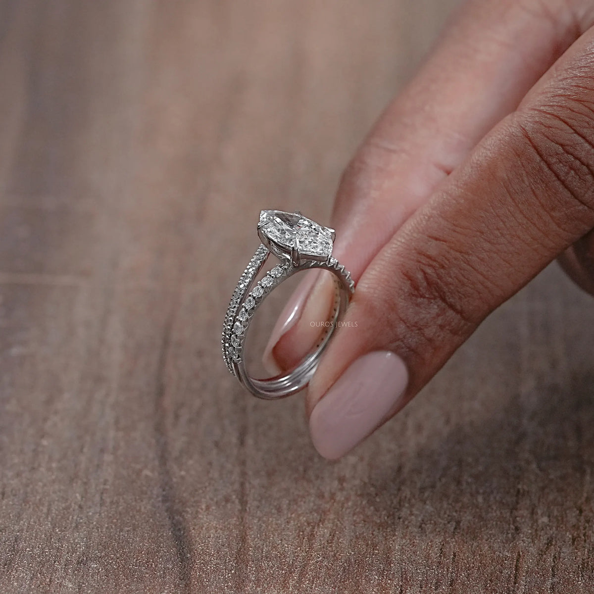 Marquise Lab Diamond Solitaire Accent Bridal Ring Set Rings