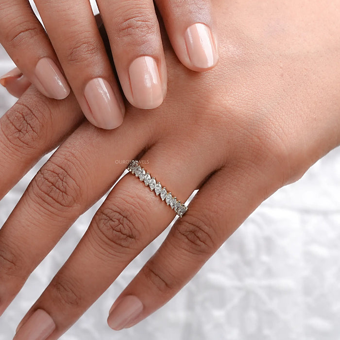 Marquise Cut Lab Grown Diamond Eternity Wedding Band Rings