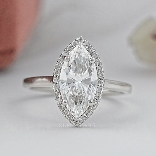 Marquise Diamond Halo Solitaire Engagement Ring Rings