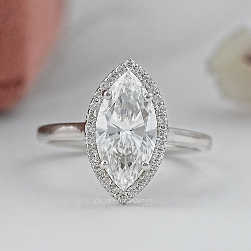 Marquise Diamond Halo Solitaire Engagement Ring Rings