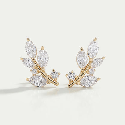 Marquise And Round Lab Diamond Leaf Earrings Earrings