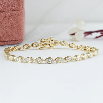 Marquise Cut Lab Diamond White Gold Tennis Bracelet Bezel Set Bracelet