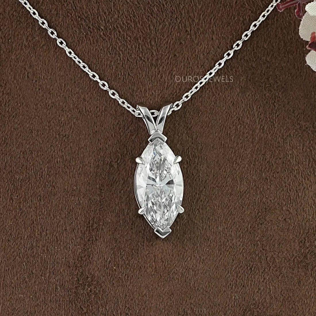 Marquise Lab Diamond Solitaire Bail Pendant Necklaces