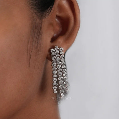 Marquise And Round Cut Lab Diamond Chandelier Earrings