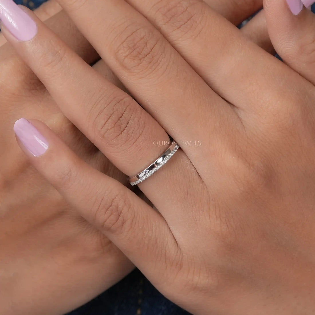 Matte Finish Round Diamond Wedding Band