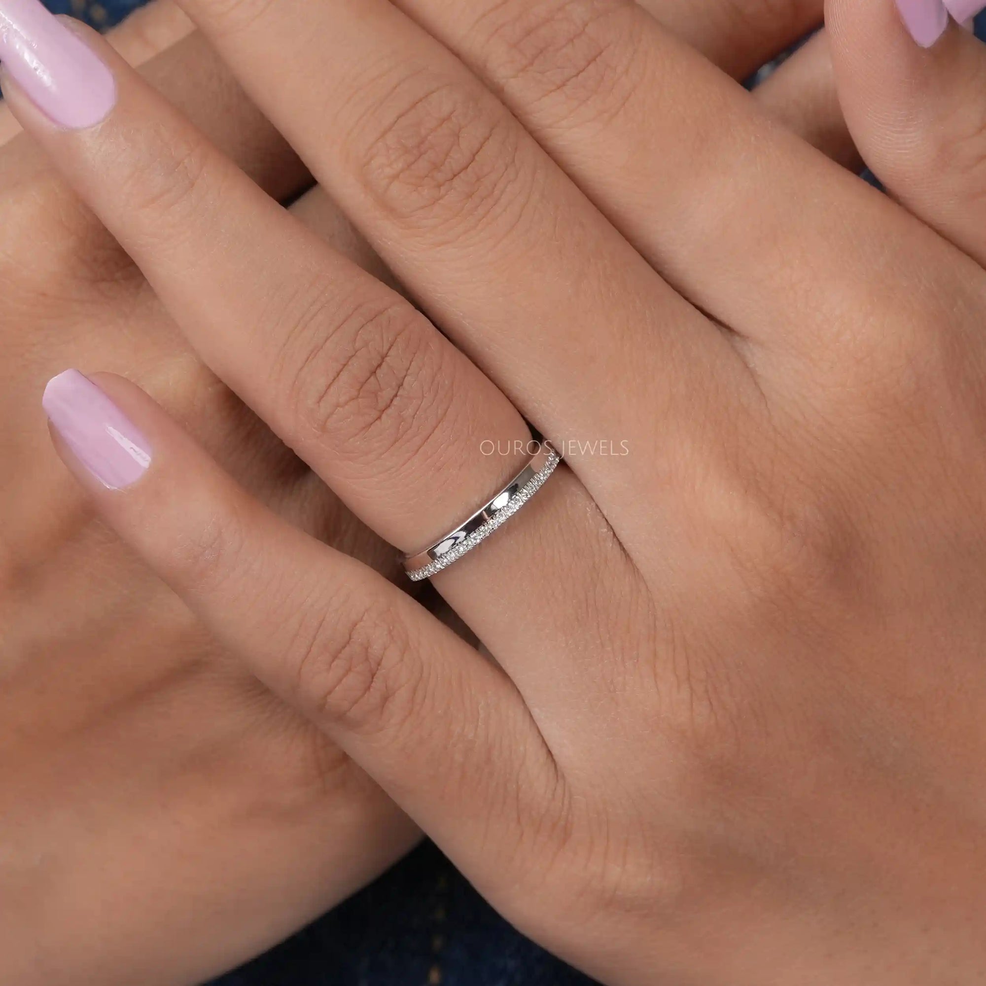 Matte Finish Round Diamond Wedding Band