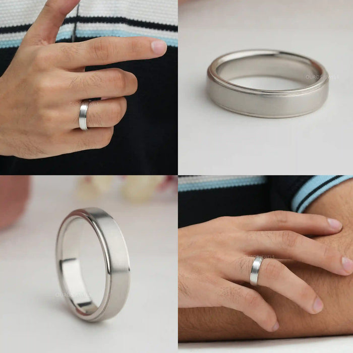 [multiple view of men wedding band in one collage]-[Ouros Jewels]