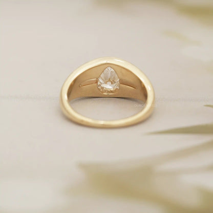 Old Mine Pear Lab Diamond Men's Wedding Ring