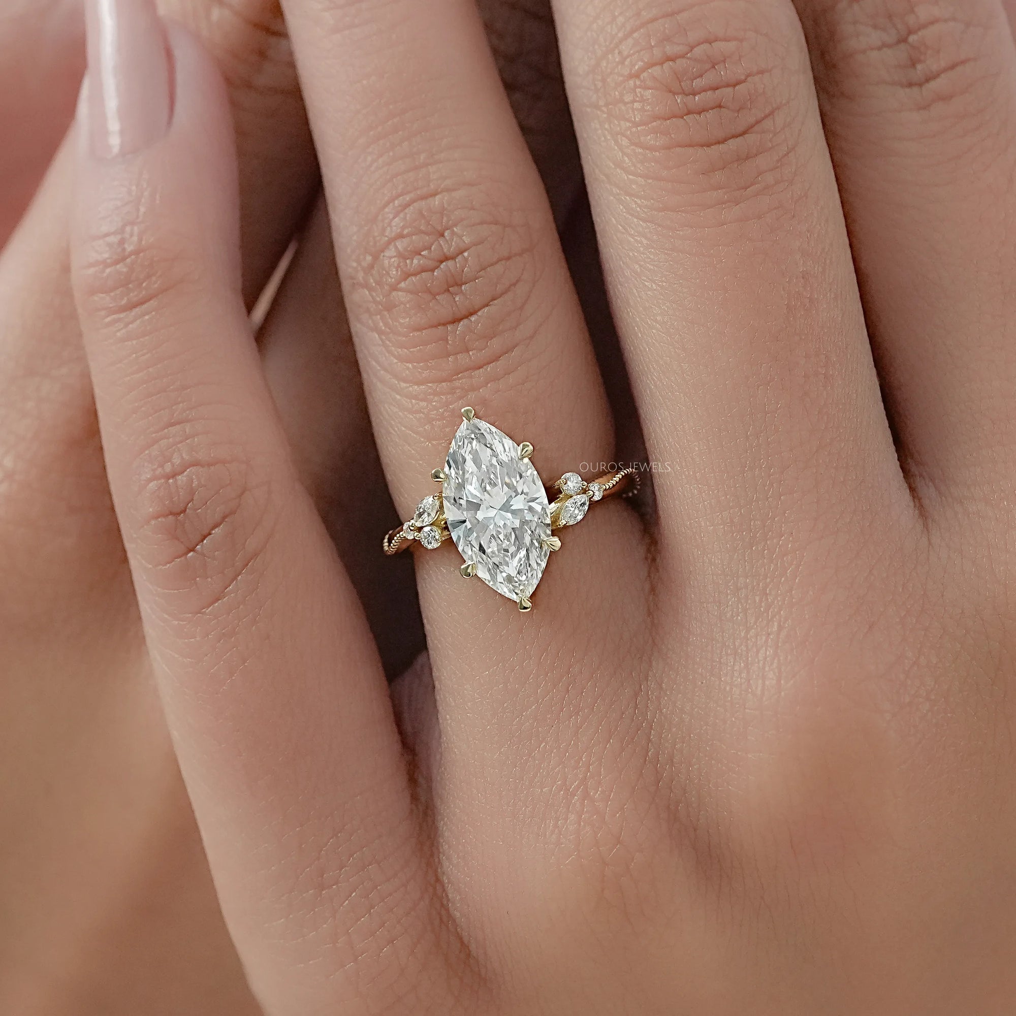 Marquise Cut Accent Diamond Engagement Ring Ring