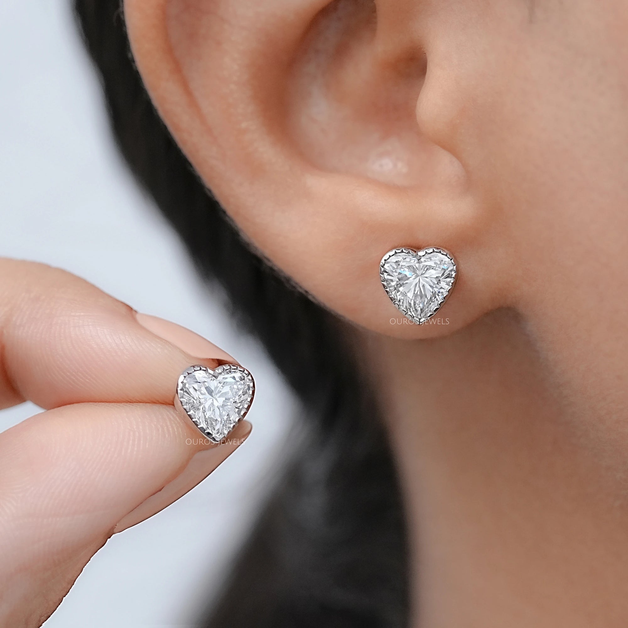 Heart Cut Lab Diamond Milgrain Set Earrings Earrings