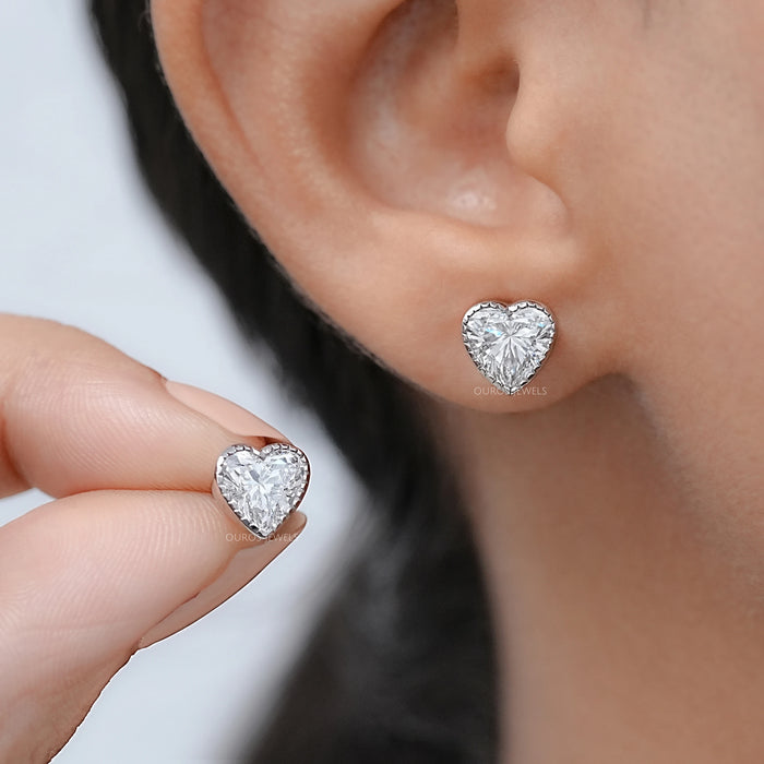 Heart Cut Lab Diamond Milgrain Set Earrings Earrings
