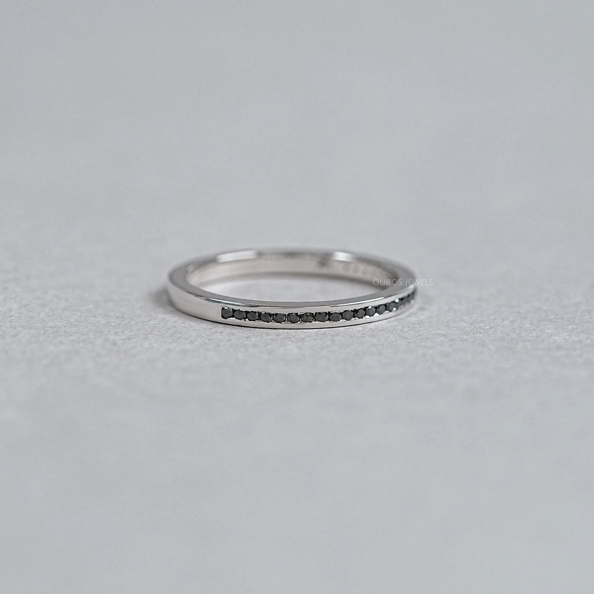 Black Round Lab Diamond channel Set Half Eternity Ring Rings