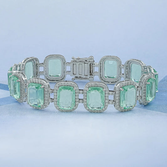 Mint Green Elongated Cushion Gemstone Halo Bracelet Bracelet