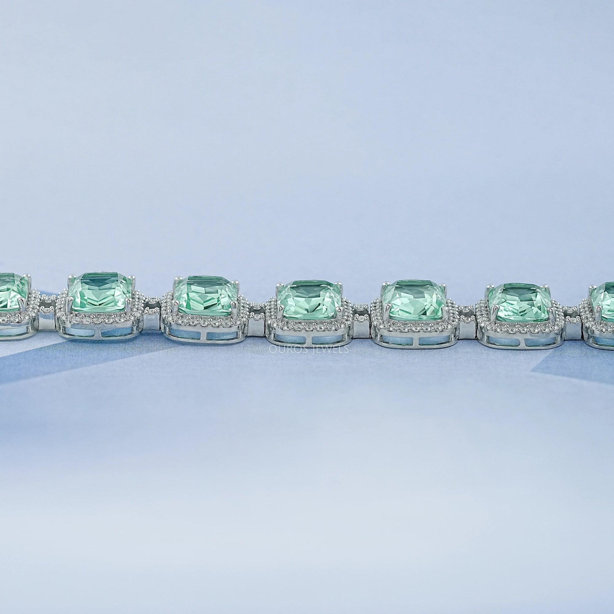 Mint Green Elongated Cushion Gemstone Halo Bracelet