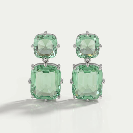 Mint Green Cushion Gemstone Drop Earrings Earrings