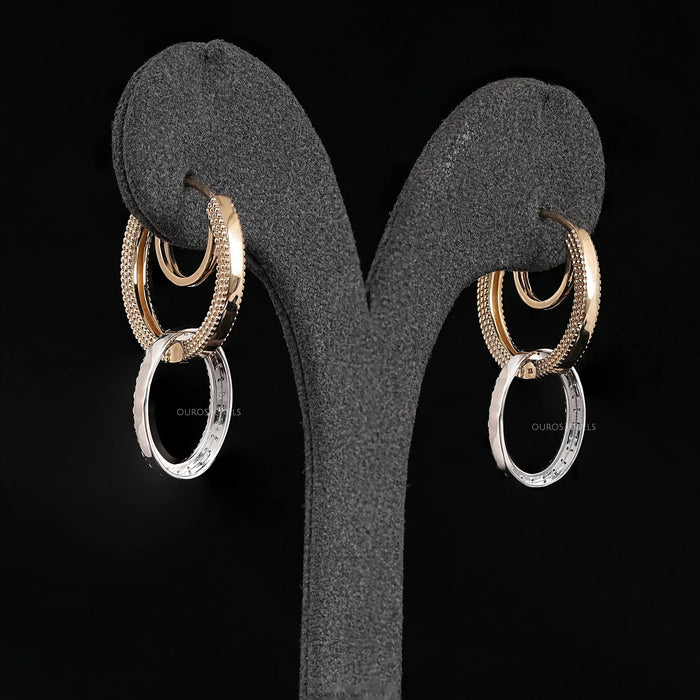 Modern Dual Tone Hoop Earrings with Lab Diamonds Earrings