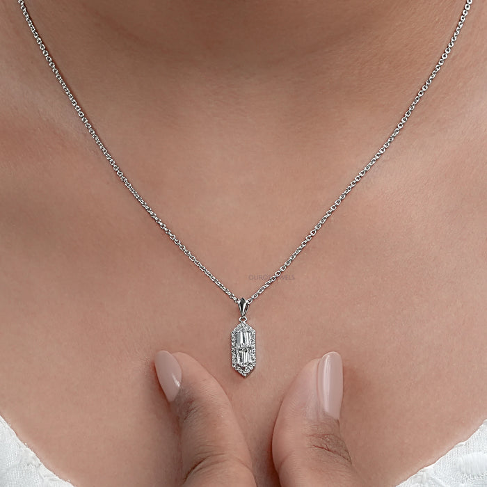 Step Cut arrow Diamond Pendant Necklaces