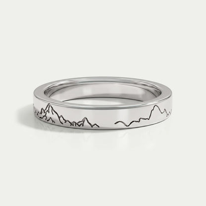 Mountain Pattern Engraved Unisex Band Rings
