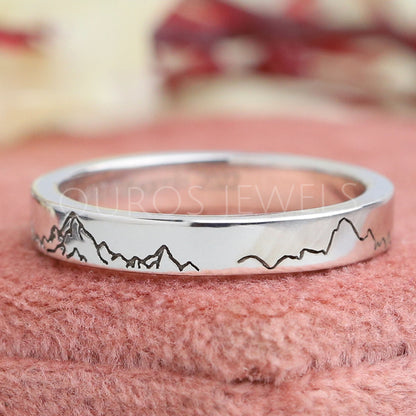 Mountain Pattern Engraved Unisex Band Rings