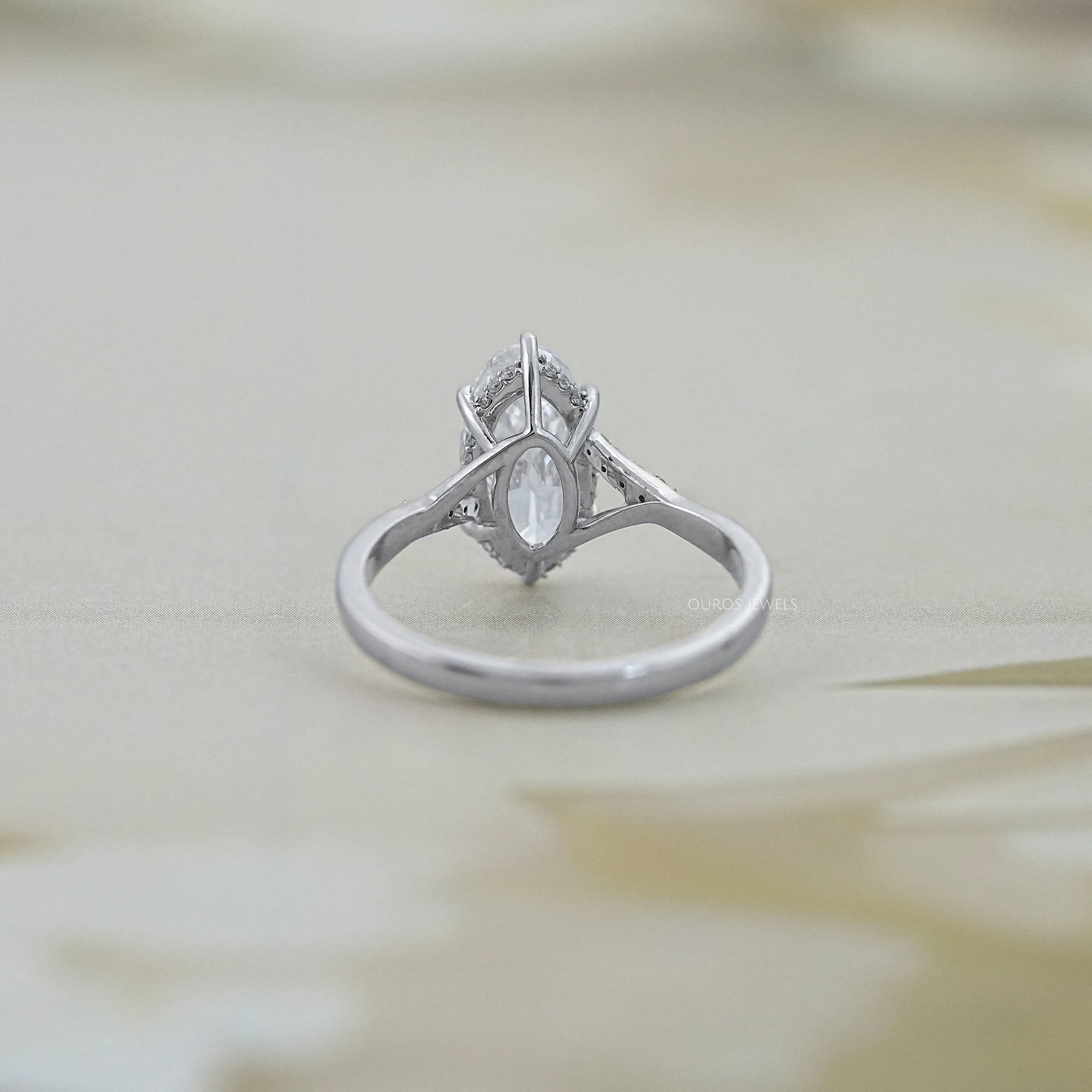 Old Mine Moval Cut Accent Diamond Split Shank Ring Rings