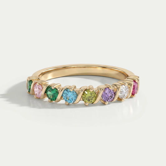 Multi Gemstone Half Eternity Wedding Band Ring