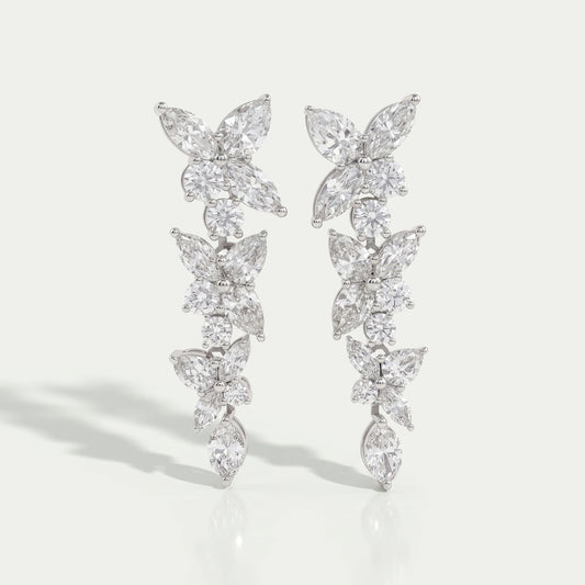 Multi Shape Diamond Dangle Drop Cluster Earrings