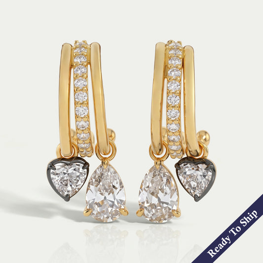 Multi Shape Diamond Tripset C Hoop Earrings