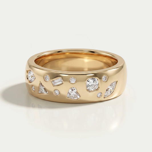 Wide Yellow Gold Flush Set Diamond Wedding Band Rings
