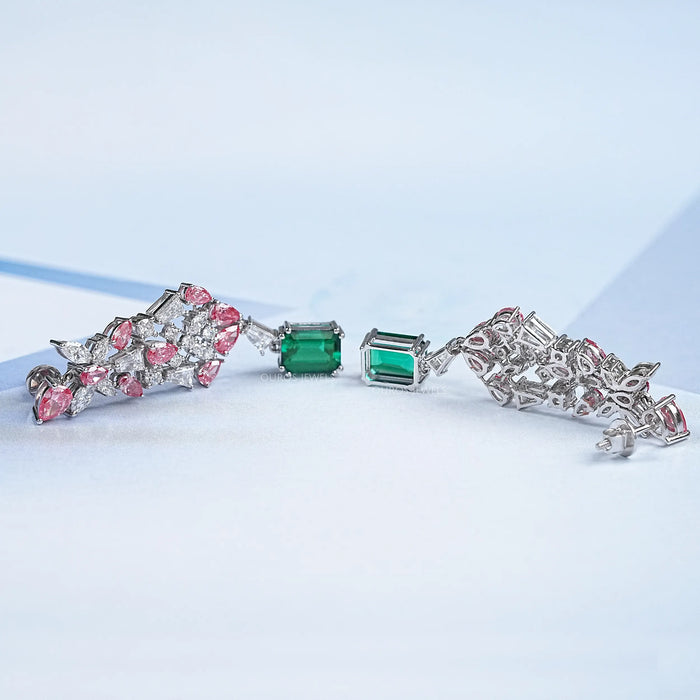 Green Gemstone Multi Shape Cluster Dangle Earrings