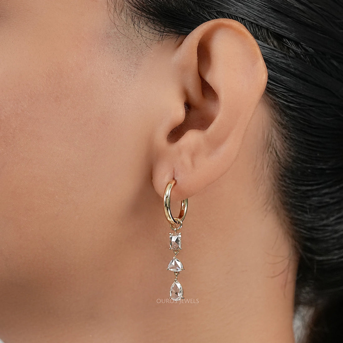 Multi Shape Rose Cut Diamond Hoop Earrings Earrings