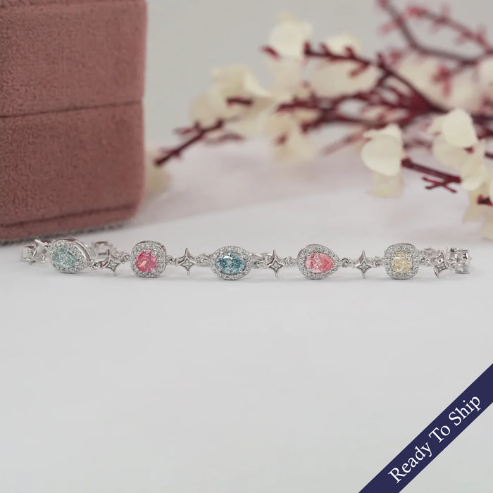 Multi Shape Color Diamond Halo Link Bracelet Bracelet