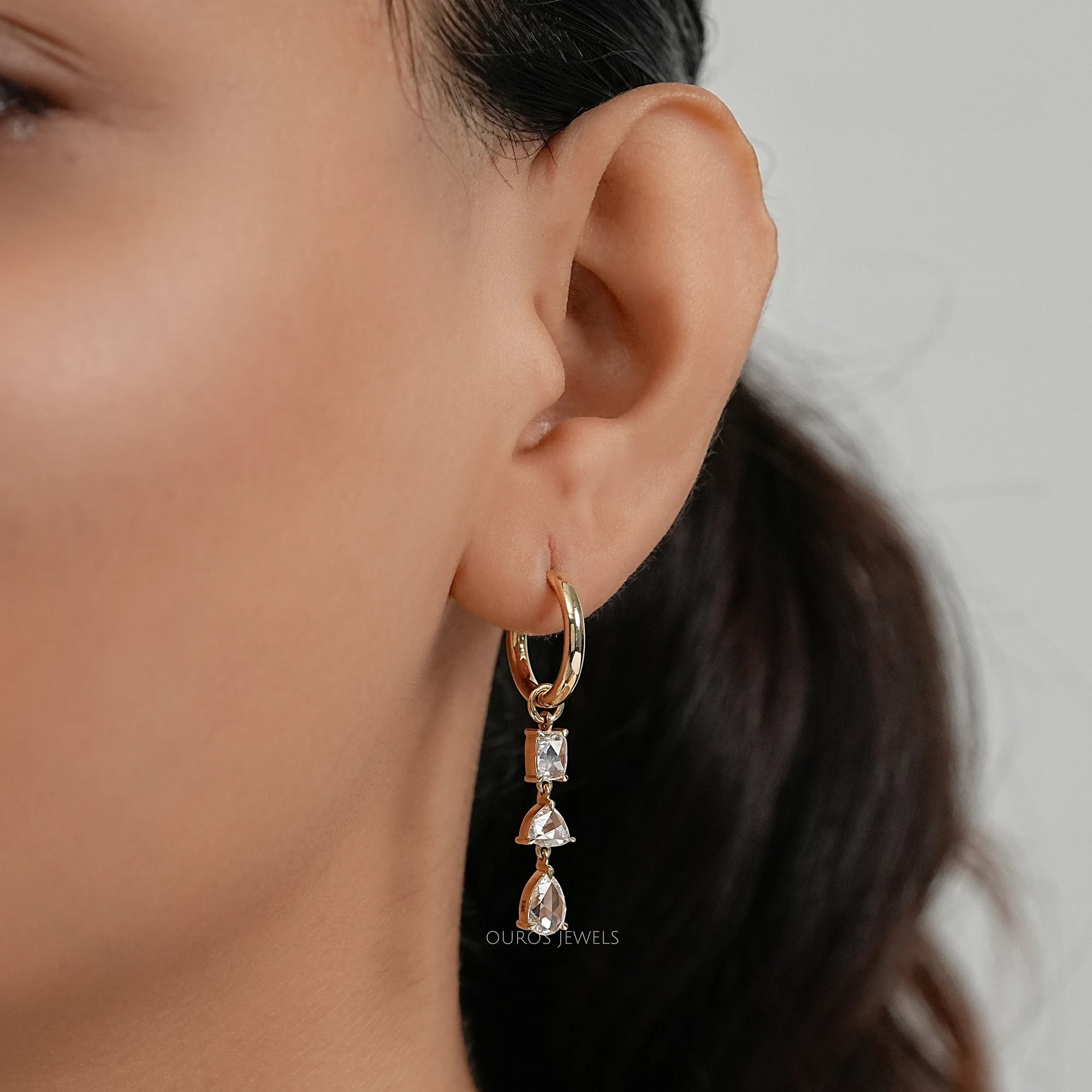 Multi Shape Rose Cut Diamond Hoop Earrings Earrings