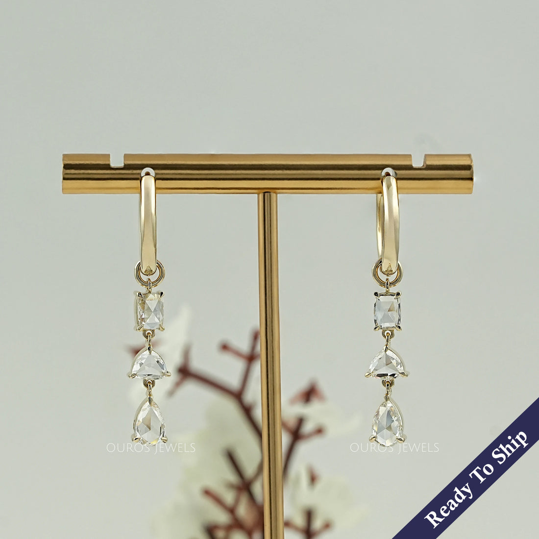 Multi Shape Rose Cut Diamond Hoop Earrings Earrings