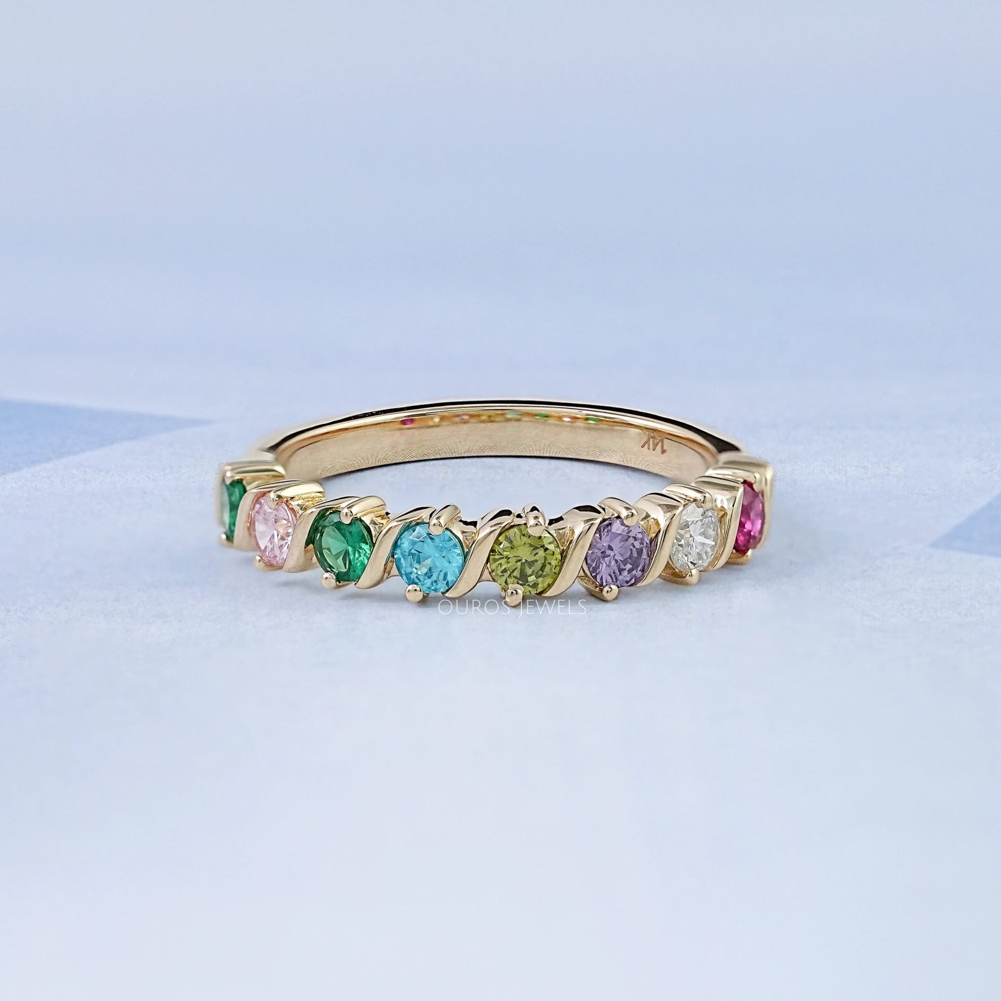Multi Gemstone Half Eternity Wedding Band
