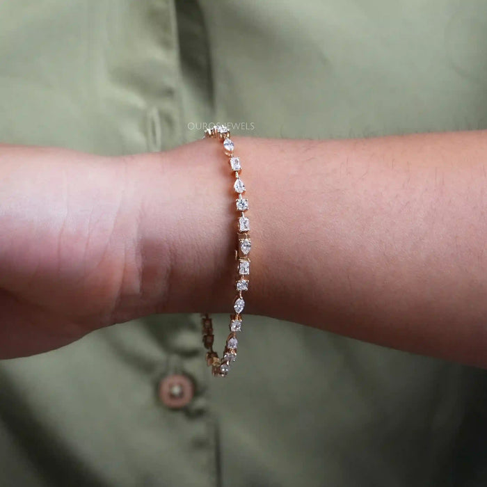 [A Women wearing Multi Shape Lab Diamond Bracelet]-[Ouros Jewels]