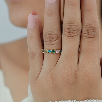Multi Gemstone Half Eternity Wedding Band