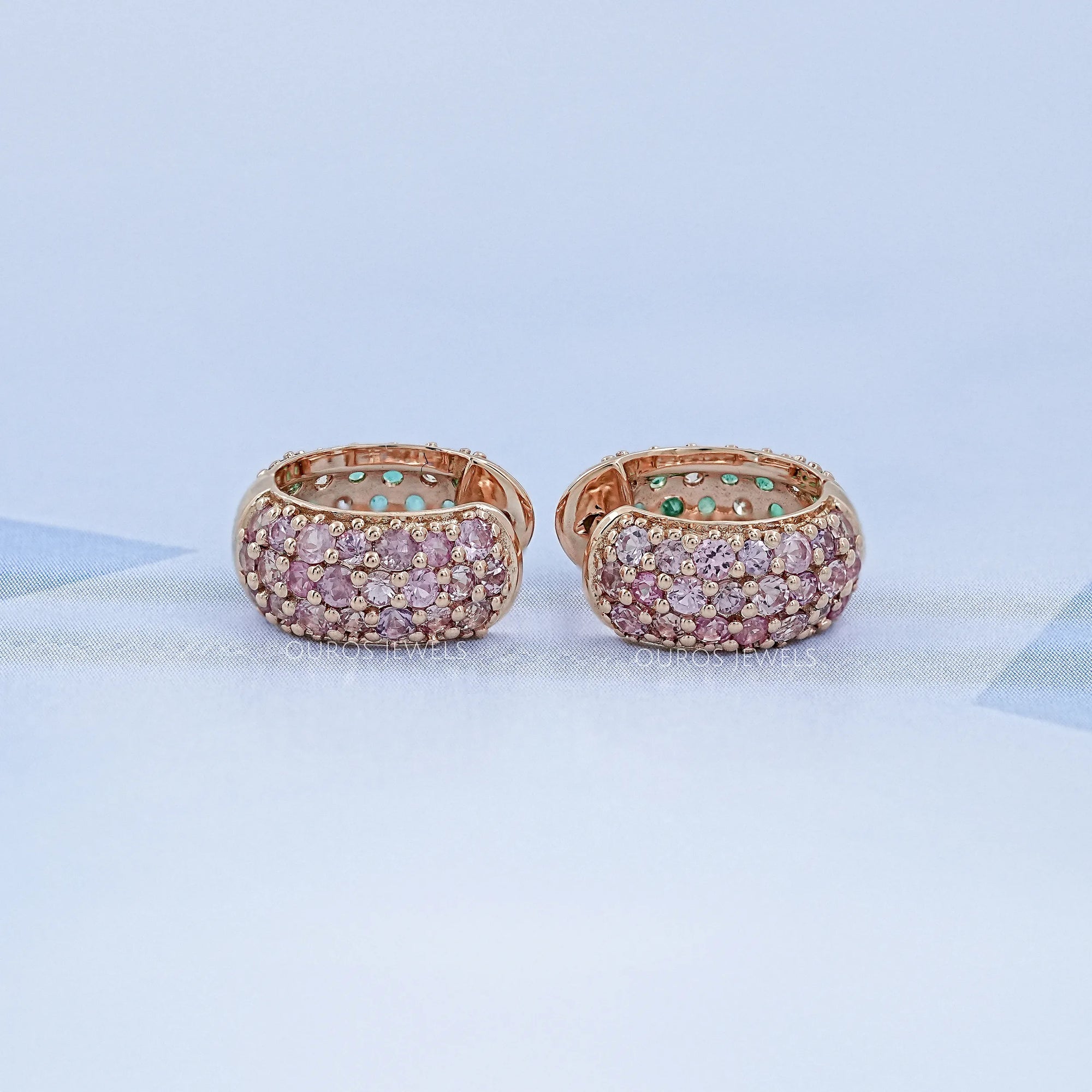 Natural Gemstone Pave Huggie Hoop Earrings