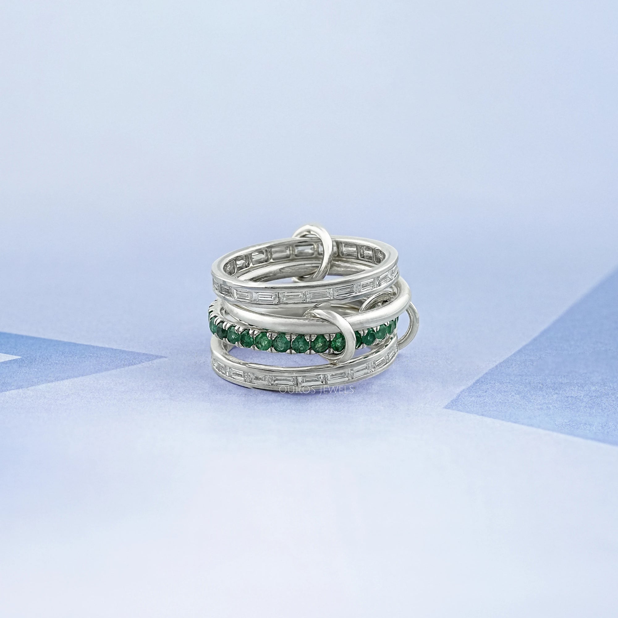 Interlink Natural Round Gemstone Wedding Band