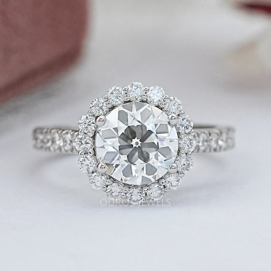 Old European Round Cut Lab Diamond Halo Engagement Ring Ring
