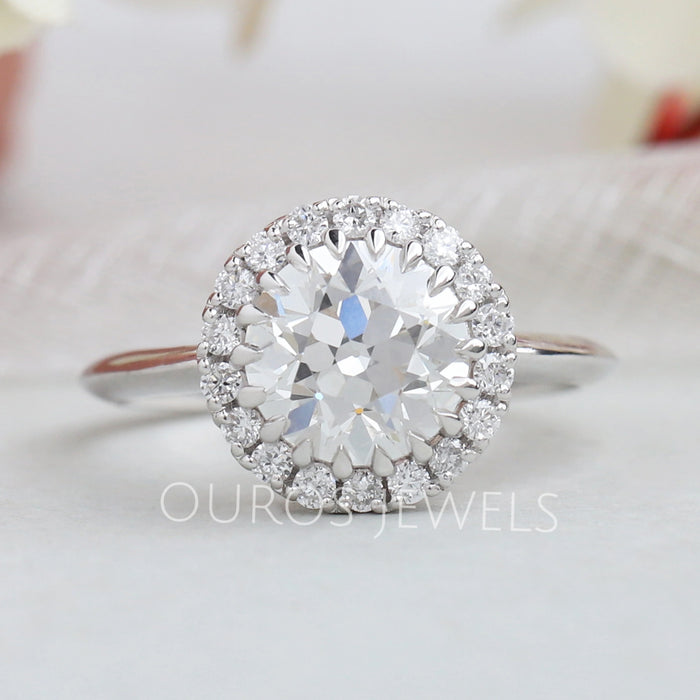 Old European Round Cut Halo Diamond Solitaire Ring