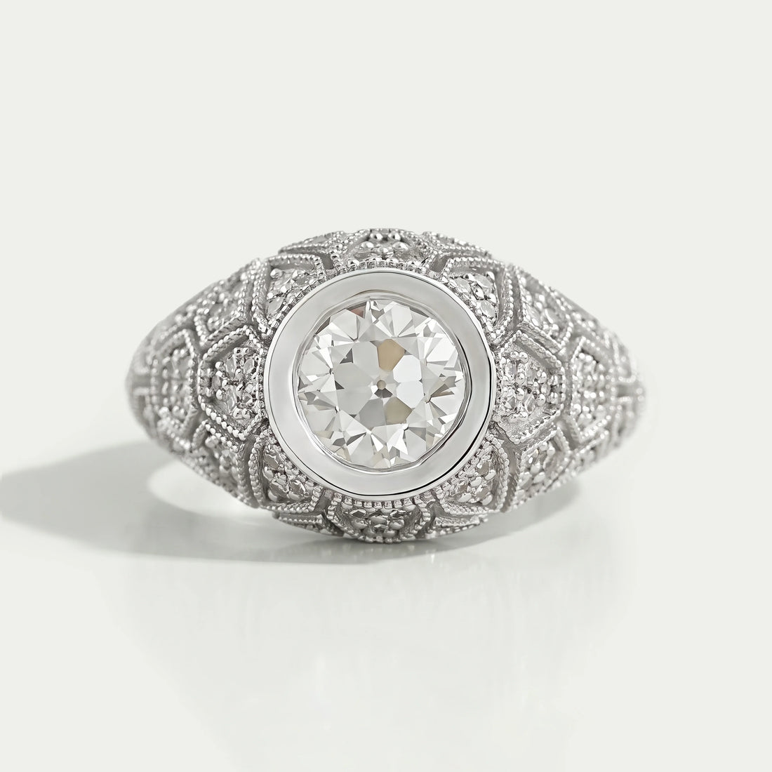 Old European Round Cut With Milgrain Work Ring Ring