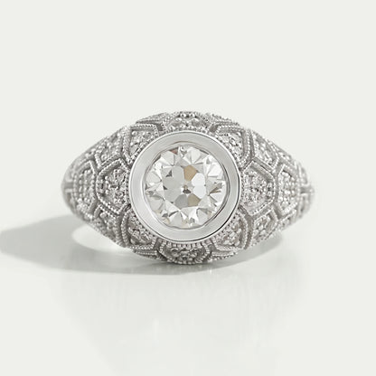 Old European Round Cut With Milgrain Work Ring Ring